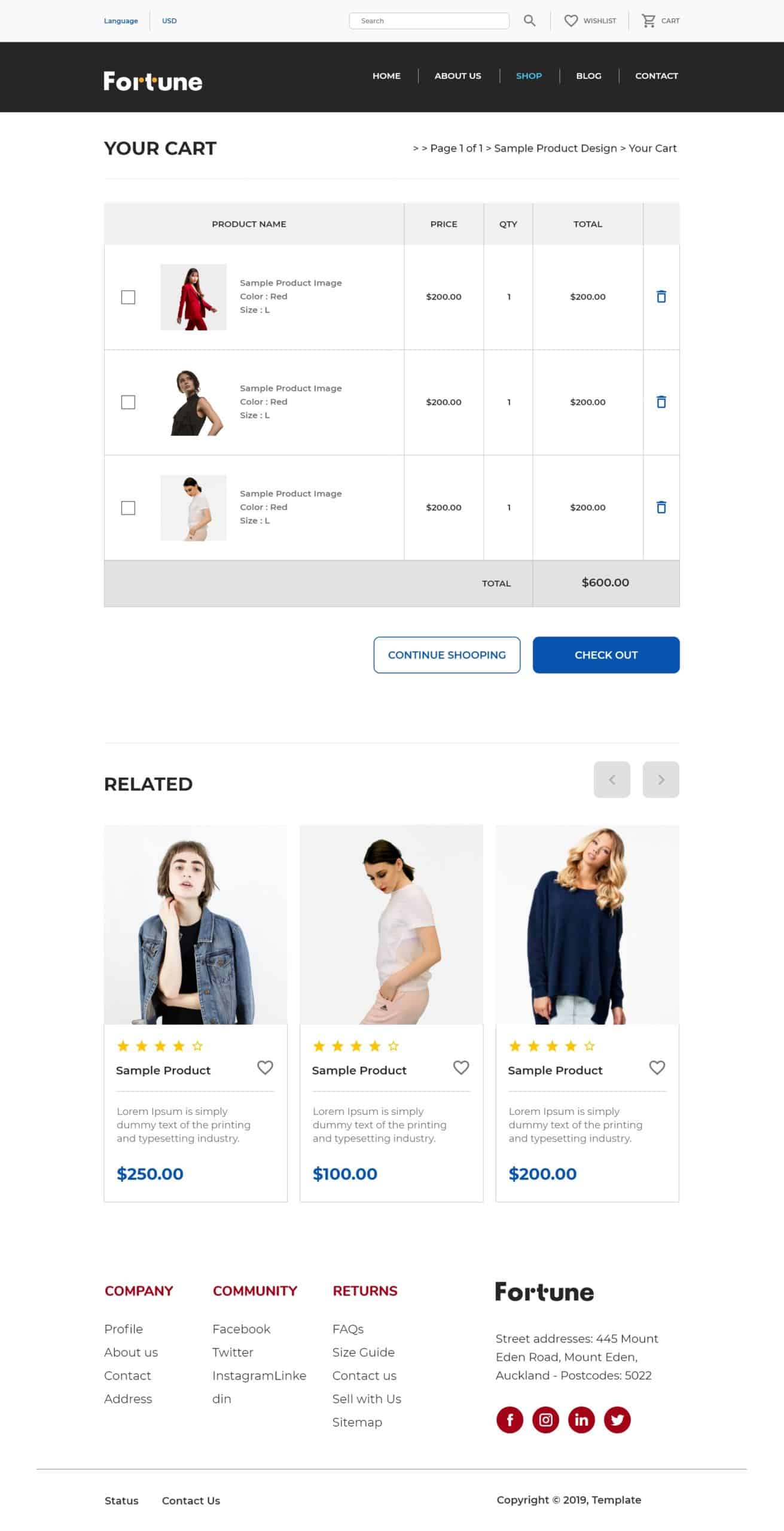ECommerce Product Page List Cart